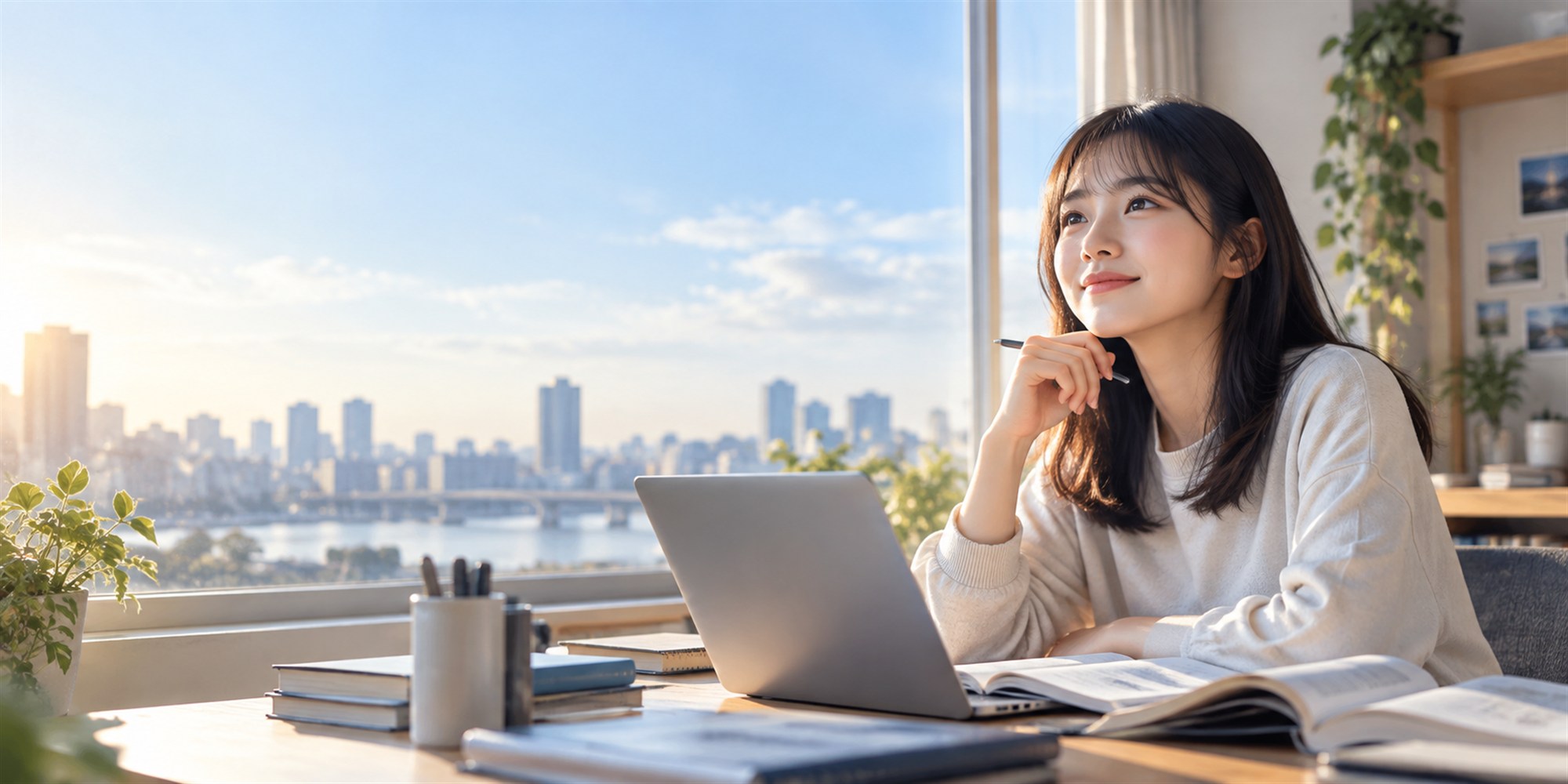 英語を学びながら自分の未来を思い描く学生